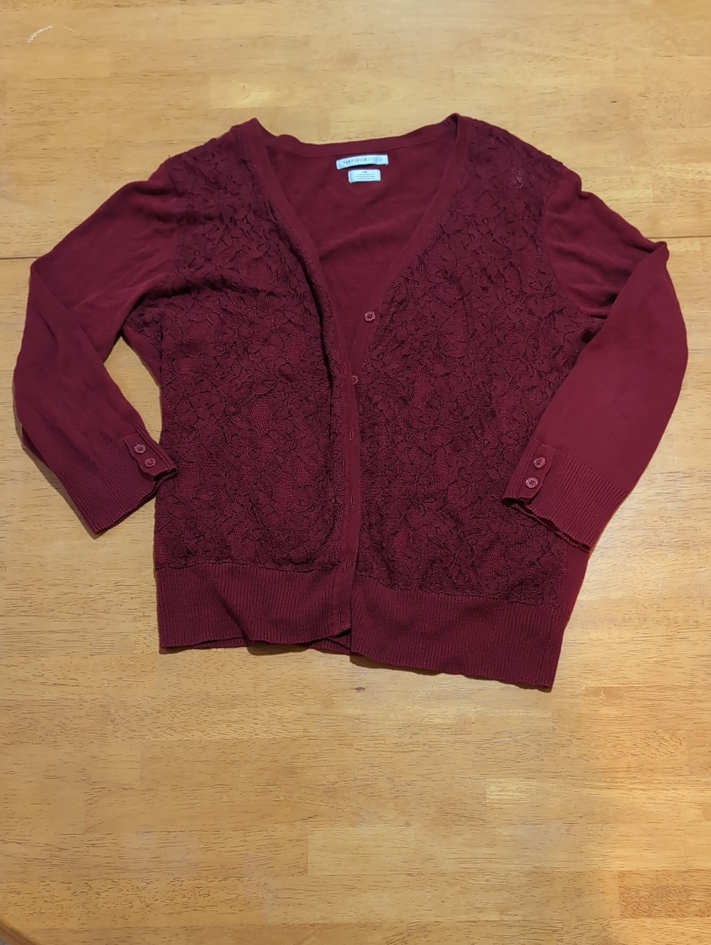 Van Heusen Maroon Lace-Panel V-Neck Cardigan
